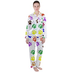 Pawprints Paw Prints Paw Animal Women s Long Sleeve Satin Pajamas Set