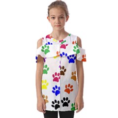 Pawprints Paw Prints Paw Animal Fold Over Open Sleeve Top