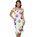 Pawprints Paw Prints Paw Animal Off Shoulder Ruffle Split Hem Bodycon Dress View1