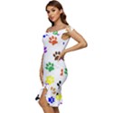 Pawprints Paw Prints Paw Animal Off Shoulder Ruffle Split Hem Bodycon Dress View2
