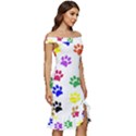Pawprints Paw Prints Paw Animal Off Shoulder Ruffle Split Hem Bodycon Dress View3