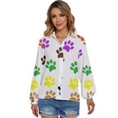 Pawprints Paw Prints Paw Animal Women s Long Sleeve Button Up Shirt