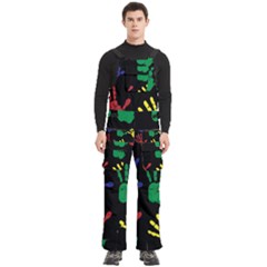 Handprints Hand Print Colourful Men s Side Zip Front Pouch Ski And Snowboard Bib Pants	