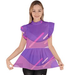 Colorful Labstract Wallpaper Theme Ruffle Collar Short Sleeve Chiffon Top