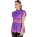 Colorful Labstract Wallpaper Theme Ruffle Collar Short Sleeve Chiffon Top View2