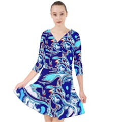 Trippy Dippy Bears Blue Dancing Greatful Dead Skull Steal Your Face Quarter Sleeve Front Wrap Dress