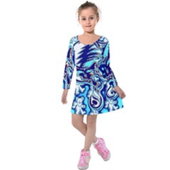 Trippy Dippy Bears Blue Dancing Greatful Dead Skull Steal Your Face Kids  Long Sleeve Velvet Dress