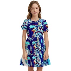 Trippy Dippy Bears Blue Dancing Greatful Dead Skull Steal Your Face Kids  Puff Sleeved Dress