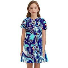 Trippy Dippy Bears Blue Dancing Greatful Dead Skull Steal Your Face Kids  Bow Tie Puff Sleeve Dress