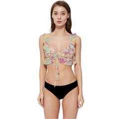 Abstract Pattern Design Scrapbooking Low Cut Ruffle Edge Bikini Top