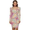 Abstract Pattern Design Scrapbooking Women Long Sleeve Ruched Stretch Jersey Dress View1