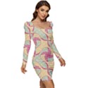 Abstract Pattern Design Scrapbooking Women Long Sleeve Ruched Stretch Jersey Dress View2