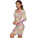 Abstract Pattern Design Scrapbooking Women Long Sleeve Ruched Stretch Jersey Dress View3