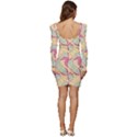 Abstract Pattern Design Scrapbooking Women Long Sleeve Ruched Stretch Jersey Dress View4