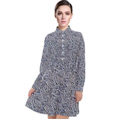Blue Black Snake Pattern Long Sleeve Chiffon Shirt Dress