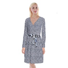 Blue Black Snake Pattern Long Sleeve Velvet Front Wrap Dress