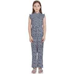Blue Black Snake Pattern Kids  Sleeveless Ruffle Edge Band Collar Chiffon One Piece