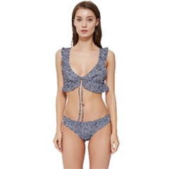Blue Black Snake Pattern Low Cut Ruffle Edge Bikini Set