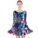 Hawaiian Flowers Hawaii Long Sleeve Velvet Skater Dress View1