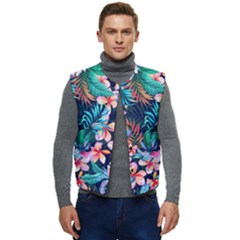 Hawaiian Flowers Hawaii Men s Button Up Puffer Vest	