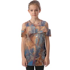 Blue Flow Fold Over Open Sleeve Top