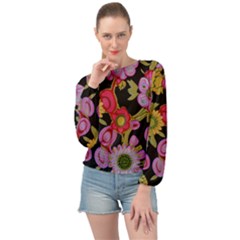 Mid Century Retro Floral 1970s 1960s Pattern 70 Banded Bottom Chiffon Top