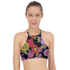 Mid Century Retro Floral 1970s 1960s Pattern 70 Halter Bikini Top