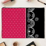Lace Dots With Black Pink Cosmetic Bag (XXXL) Front