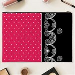 Lace Dots With Black Pink Cosmetic Bag (XXXL) Back