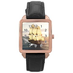 French Warship Rose Gold Leather Watch  by gatterwe