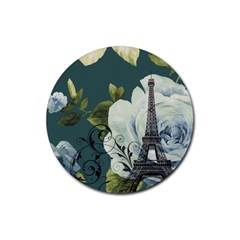Blue Roses Vintage Paris Eiffel Tower Floral Fashion Decor Drink Coaster (round) by chicelegantboutique