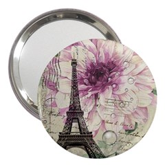 Purple Floral Vintage Paris Eiffel Tower Art 3  Handbag Mirror