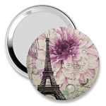 Purple Floral Vintage Paris Eiffel Tower Art 3  Handbag Mirror Front
