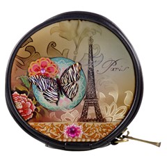 Fuschia Flowers Butterfly Eiffel Tower Vintage Paris Fashion Mini Makeup Case by chicelegantboutique