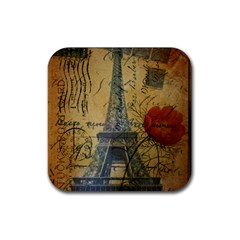 Vintage Stamps Postage Poppy Flower Floral Eiffel Tower Vintage Paris Drink Coaster (square)