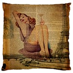 Vintage Newspaper Print Pin Up Girl Paris Eiffel Tower Large Cushion Case (Single Sided)  Front