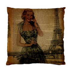 Retro Telephone Lady Vintage Newspaper Print Pin Up Girl Paris Eiffel Tower Cushion Case (two Sided) 