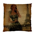 Retro Telephone Lady Vintage Newspaper Print Pin Up Girl Paris Eiffel Tower Cushion Case (Two Sided)  Back
