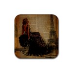 Elegant Evening Gown Lady Vintage Newspaper Print Pin Up Girl Paris Eiffel Tower Drink Coaster (Square) Front