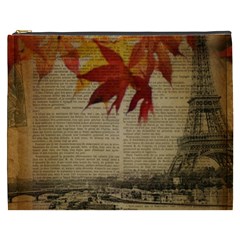 Elegant Fall Autumn Leaves Vintage Paris Eiffel Tower Landscape Cosmetic Bag (xxxl)
