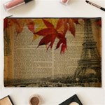 Elegant Fall Autumn Leaves Vintage Paris Eiffel Tower Landscape Cosmetic Bag (XXXL) Front