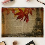 Elegant Fall Autumn Leaves Vintage Paris Eiffel Tower Landscape Cosmetic Bag (XXXL) Back