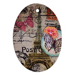 Floral Scripts Butterfly Eiffel Tower Vintage Paris Fashion Oval Ornament (two Sides) by chicelegantboutique