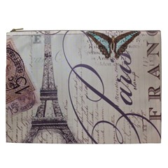 Vintage Scripts Floral Scripts Butterfly Eiffel Tower Vintage Paris Fashion Cosmetic Bag (xxl) by chicelegantboutique