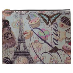 French Pastry Vintage Scripts Floral Scripts Butterfly Eiffel Tower Vintage Paris Fashion Cosmetic Bag (xxxl)