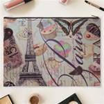 French Pastry Vintage Scripts Floral Scripts Butterfly Eiffel Tower Vintage Paris Fashion Cosmetic Bag (XXXL) Back
