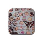 French Pastry Vintage Scripts Floral Scripts Butterfly Eiffel Tower Vintage Paris Fashion Drink Coaster (Square) Front