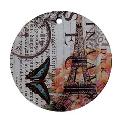 Vintage Clock Blue Butterfly Paris Eiffel Tower Fashion Round Ornament by chicelegantboutique