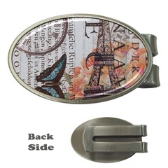 Vintage Clock Blue Butterfly Paris Eiffel Tower Fashion Money Clip (oval) by chicelegantboutique