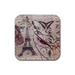 Paris Eiffel Tower Vintage Bird Butterfly French Botanical Art Drink Coaster (Square) Front